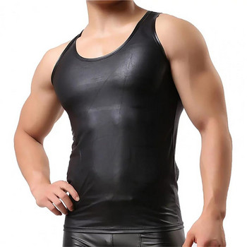 Μπλουζάκια ανδρικό γιλέκο μονόχρωμο μονόχρωμο λεπτή εφαρμογή Αμάνικο O λαιμό ψεύτικο δέρμα Plus μέγεθος Club Tank Top Ανδρικά ρούχα
