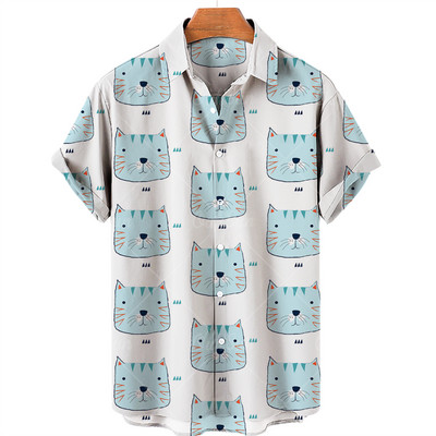 Uus armas kassimustriga särk Meeste Hawaii särk Suvine vabaaja särk, suur, lahtine lihtne särk, naiste üherealine nööbiga särk, 5xl