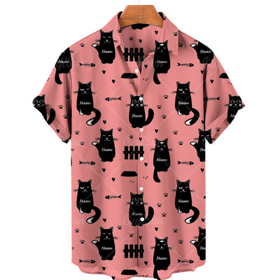 Uus armas kassimustriga särk Meeste Hawaii särk Suvine vabaaja särk, suur, lahtine lihtne särk, naiste üherealine nööbiga särk, 5xl