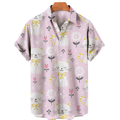 Uus armas kassimustriga särk Meeste Hawaii särk Suvine vabaaja särk, suur, lahtine lihtne särk, naiste üherealine nööbiga särk, 5xl