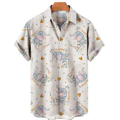 Uus armas kassimustriga särk Meeste Hawaii särk Suvine vabaaja särk, suur, lahtine lihtne särk, naiste üherealine nööbiga särk, 5xl