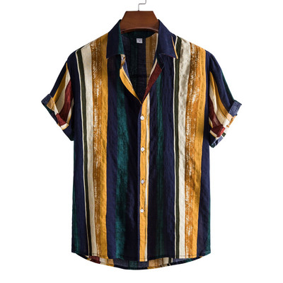 Meeste rõivad 2022 Hawaii meeste triibuline särk Euroopa Ameerika meeste särk vabaaja rev Lühikeste varrukatega Camisas Para Hombre