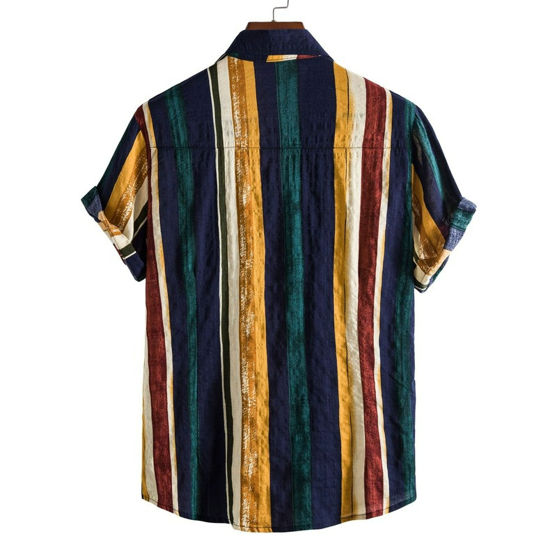 Vīriešu apģērbs 2022 Havaju vīriešu svītrains krekls Eiropas amerikāņu vīriešu krekls ikdienas atloks ar īsām piedurknēm Camisas Para Hombre