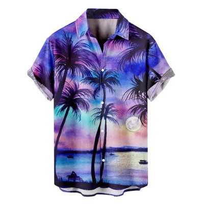 Ανδρικό κοντομάνικο πουκάμισο σε στυλ ανδρικής παραλίας Χαβάης με τρισδιάστατο τυπωμένο vintage χρώμα μπλοκ μόδας Creative Loose Breathable