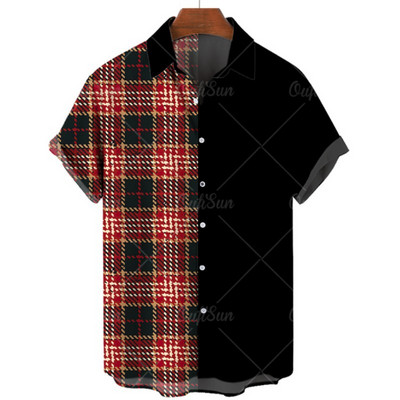 Ανδρικό κοντομάνικο πουκάμισο σε στυλ ανδρικής παραλίας Χαβάης με τρισδιάστατο τυπωμένο vintage χρώμα μπλοκ μόδας Creative Loose Breathable