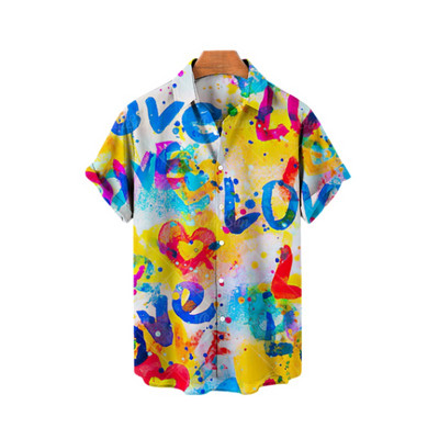 Hawaii 3D olajfestmény geometriai nyomtatással készült rövid ujjú felső divatos férfi ruházathoz nyári tengerparti vakáció alkalmi ing