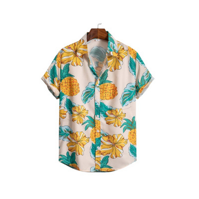 Hawaii 3D olajfestmény geometriai nyomtatással készült rövid ujjú felső divatos férfi ruházathoz nyári tengerparti vakáció alkalmi ing