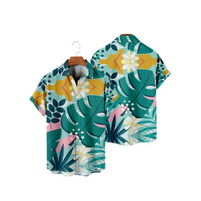 Hawaii 3D olajfestmény geometriai nyomtatással készült rövid ujjú felső divatos férfi ruházathoz nyári tengerparti vakáció alkalmi ing