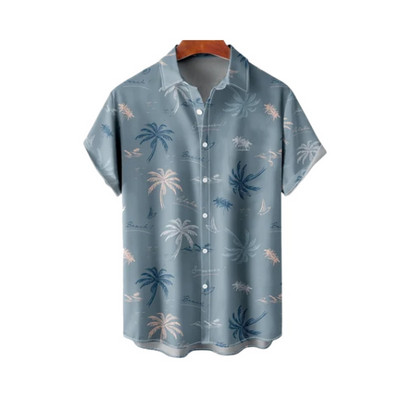 Hawaii 3D olajfestmény geometriai nyomtatással készült rövid ujjú felső divatos férfi ruházathoz nyári tengerparti vakáció alkalmi ing