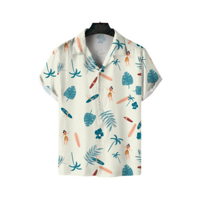 Hawaii 3D olajfestmény geometriai nyomtatással készült rövid ujjú felső divatos férfi ruházathoz nyári tengerparti vakáció alkalmi ing