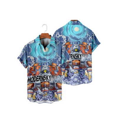 Hawaii 3D olajfestmény geometriai nyomtatással készült rövid ujjú felső divatos férfi ruházathoz nyári tengerparti vakáció alkalmi ing