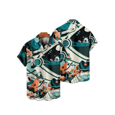 Hawaii 3D olajfestmény geometriai nyomtatással készült rövid ujjú felső divatos férfi ruházathoz nyári tengerparti vakáció alkalmi ing