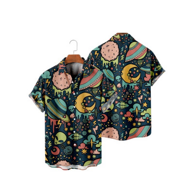 Hawaii 3D olajfestmény geometriai nyomtatással készült rövid ujjú felső divatos férfi ruházathoz nyári tengerparti vakáció alkalmi ing