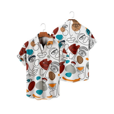 Hawaii 3D olajfestmény geometriai nyomtatással készült rövid ujjú felső divatos férfi ruházathoz nyári tengerparti vakáció alkalmi ing