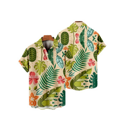 Hawaii 3D olajfestmény geometriai nyomtatással készült rövid ujjú felső divatos férfi ruházathoz nyári tengerparti vakáció alkalmi ing