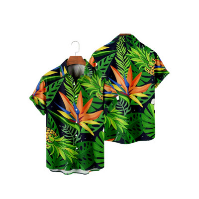 Hawaii 3D olajfestmény geometriai nyomtatással készült rövid ujjú felső divatos férfi ruházathoz nyári tengerparti vakáció alkalmi ing
