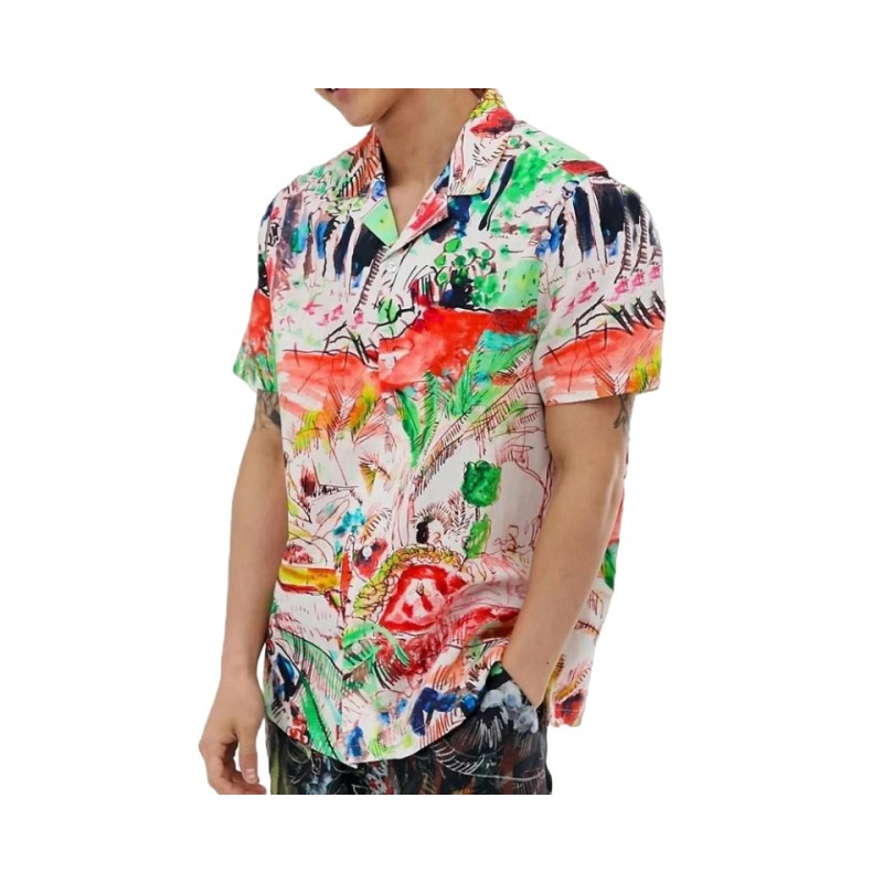 Hawaii 3D olajfestmény geometriai nyomtatással készült rövid ujjú felső divatos férfi ruházathoz nyári tengerparti vakáció alkalmi ing
