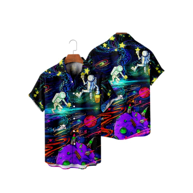 Hawaii 3D olajfestmény geometriai nyomtatással készült rövid ujjú felső divatos férfi ruházathoz nyári tengerparti vakáció alkalmi ing