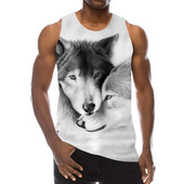 Maieu cu animale pentru bărbați Imprimare 3D Lup cu model fără mâneci Top cu grafic pentru plajă Vestă LA Tricouuri de gimnastică Tricou lupesc Hip Hop Tricou Beast