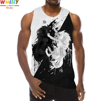 Animal Tank Top για άνδρες Τρισδιάστατη εκτύπωση Wolf χωρίς μανίκια Top Graphic Beach LA Vest Gym Tees Wolfish Hip Hop Tops Beast Tshirt