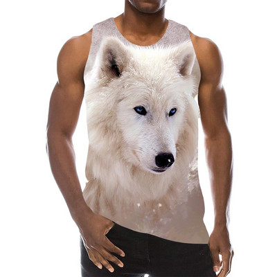 Maieu cu animale pentru bărbați Imprimare 3D Lup cu model fără mâneci Top cu grafic pentru plajă Vestă LA Tricouuri de gimnastică Tricou lupesc Hip Hop Tricou Beast