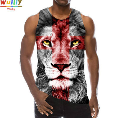 Maieu cu animale pentru bărbați Imprimare 3D Lup cu model fără mâneci Top cu grafic pentru plajă Vestă LA Tricouuri de gimnastică Tricou lupesc Hip Hop Tricou Beast