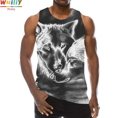 Maieu cu animale pentru bărbați Imprimare 3D Lup cu model fără mâneci Top cu grafic pentru plajă Vestă LA Tricouuri de gimnastică Tricou lupesc Hip Hop Tricou Beast