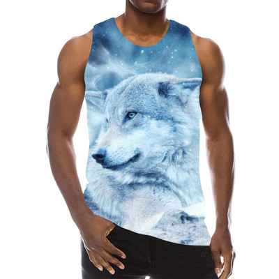 Maieu cu animale pentru bărbați Imprimare 3D Lup cu model fără mâneci Top cu grafic pentru plajă Vestă LA Tricouuri de gimnastică Tricou lupesc Hip Hop Tricou Beast