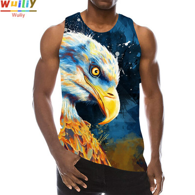 Maieu cu animale pentru bărbați Imprimare 3D Lup cu model fără mâneci Top cu grafic pentru plajă Vestă LA Tricouuri de gimnastică Tricou lupesc Hip Hop Tricou Beast