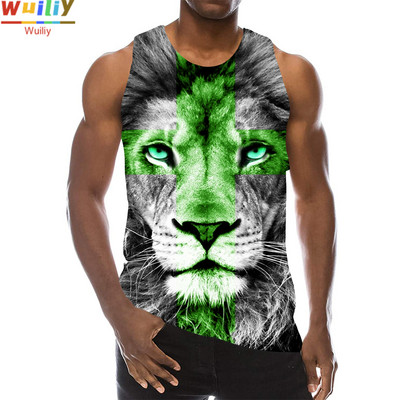 Maieu cu animale pentru bărbați Imprimare 3D Lup cu model fără mâneci Top cu grafic pentru plajă Vestă LA Tricouuri de gimnastică Tricou lupesc Hip Hop Tricou Beast