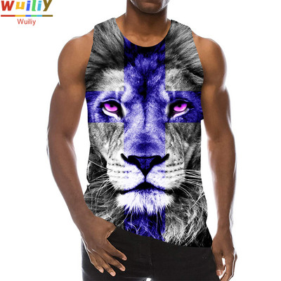 Maieu cu animale pentru bărbați Imprimare 3D Lup cu model fără mâneci Top cu grafic pentru plajă Vestă LA Tricouuri de gimnastică Tricou lupesc Hip Hop Tricou Beast