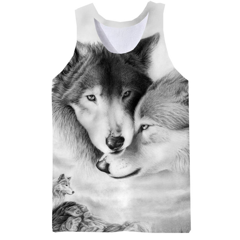 Maieu cu animale pentru bărbați Imprimare 3D Lup cu model fără mâneci Top cu grafic pentru plajă Vestă LA Tricouuri de gimnastică Tricou lupesc Hip Hop Tricou Beast