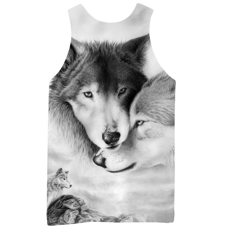 Maieu cu animale pentru bărbați Imprimare 3D Lup cu model fără mâneci Top cu grafic pentru plajă Vestă LA Tricouuri de gimnastică Tricou lupesc Hip Hop Tricou Beast