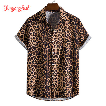 Leopard Floral Ανδρικό πουκάμισο Camisa Masculina 2023 Brand Slim Fit κοντό μανίκι Χαβάης πουκάμισο Ανδρικό πάρτι Beach Casual πουκάμισο ανδρικό 5XL