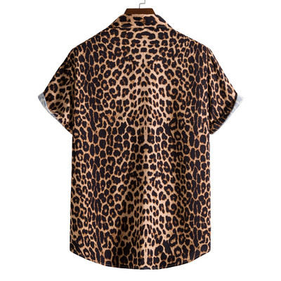 Cămașă leopard cu flori pentru bărbați Camisa Masculina 2023 Brand Slim Fit Cămașă hawaiană cu mânecă scurtă Cămașă pentru bărbați pentru petrecere pe plajă Cămăși casual pentru bărbați 5XL