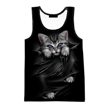 Μόδα χαριτωμένα γάτα με τρισδιάστατα τυπωμένα μπλουζάκια ανδρικά γυναικεία καλοκαιρινά αμάνικα πουκάμισα Hip hop Streetwear 2023 Νέα υπερμεγέθη μπλουζάκια