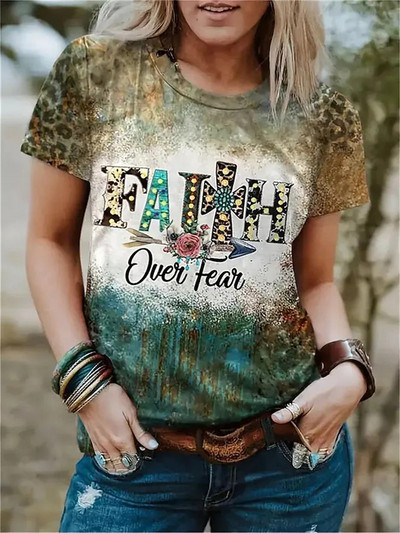 Νέα κοντομάνικα μπλουζάκια για κορίτσια Senior casual μπλουζάκια Oversize γυναικεία ρούχα Leopard print Γυναικεία vintage μπλουζάκια μόδας