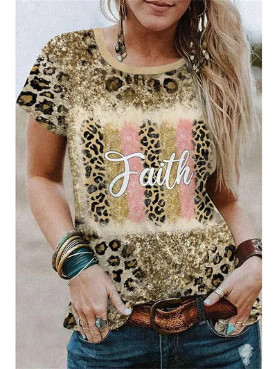 Νέα κοντομάνικα μπλουζάκια για κορίτσια Senior casual μπλουζάκια Oversize γυναικεία ρούχα Leopard print Γυναικεία vintage μπλουζάκια μόδας