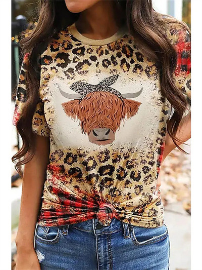 Νέα κοντομάνικα μπλουζάκια για κορίτσια Senior casual μπλουζάκια Oversize γυναικεία ρούχα Leopard print Γυναικεία vintage μπλουζάκια μόδας