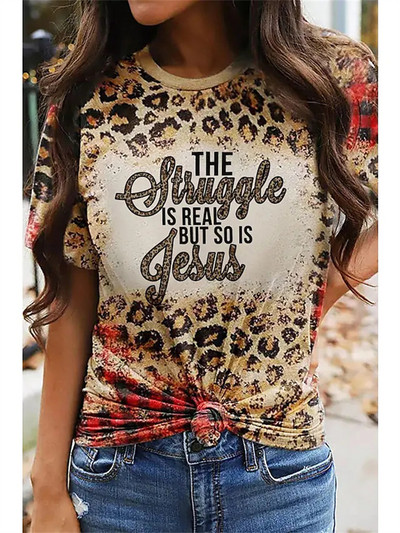 Νέα κοντομάνικα μπλουζάκια για κορίτσια Senior casual μπλουζάκια Oversize γυναικεία ρούχα Leopard print Γυναικεία vintage μπλουζάκια μόδας