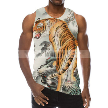 Мъжки горнище без ръкави с изображения на животни 3D Празнични тениски Тигър Потници Фитнес за момчета Улично облекло Нова жилетка