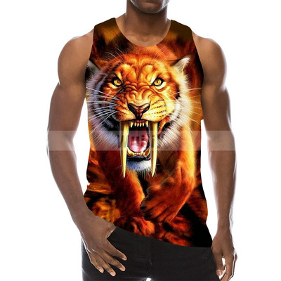 Ανδρικά Animals Γραφικά αμάνικα τρισδιάστατα μπλουζάκια για διακοπές Tiger Tank Tops γυμναστήριο για αγόρια Streetwear καινοτόμο γιλέκο