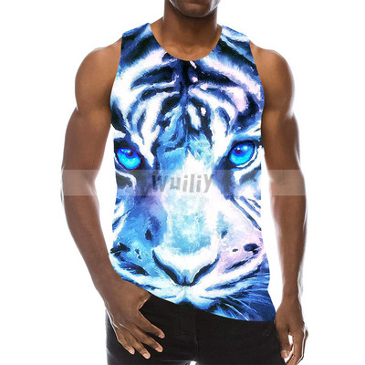 Ανδρικά Animals Γραφικά αμάνικα τρισδιάστατα μπλουζάκια για διακοπές Tiger Tank Tops γυμναστήριο για αγόρια Streetwear καινοτόμο γιλέκο