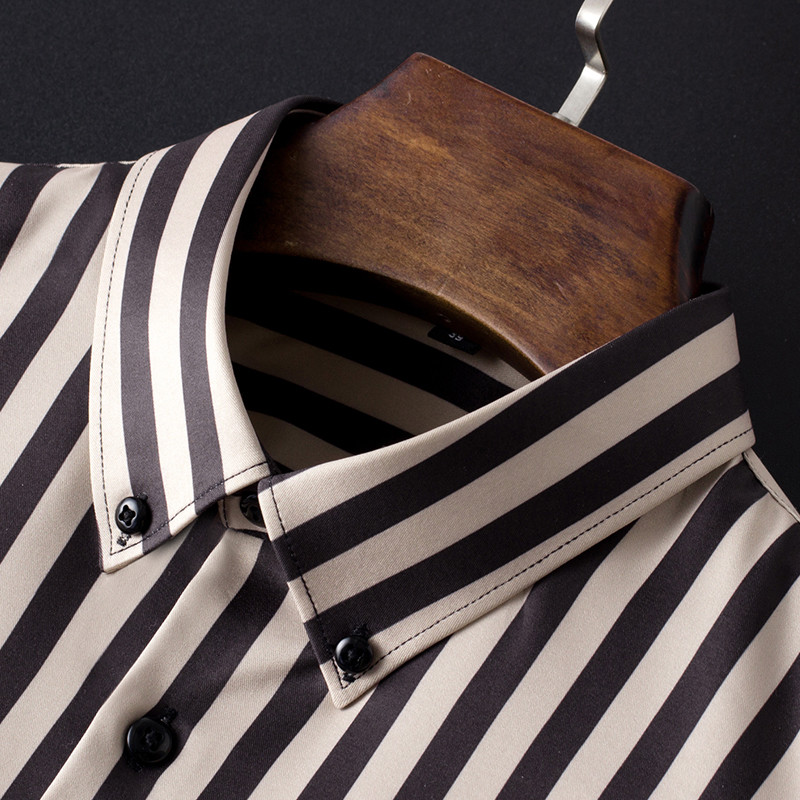 Ανδρικό πουκάμισο με ελαφρύ τέντωμα, χαλαρό ριγέ φόρεμα, χωρίς τσέπη, μακρυμάνικο, άνετα πουκάμισα χωρίς ρυτίδες