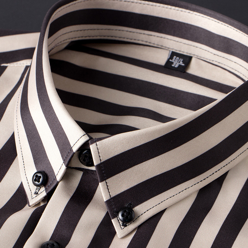 Ανδρικό πουκάμισο με ελαφρύ τέντωμα, χαλαρό ριγέ φόρεμα, χωρίς τσέπη, μακρυμάνικο, άνετα πουκάμισα χωρίς ρυτίδες