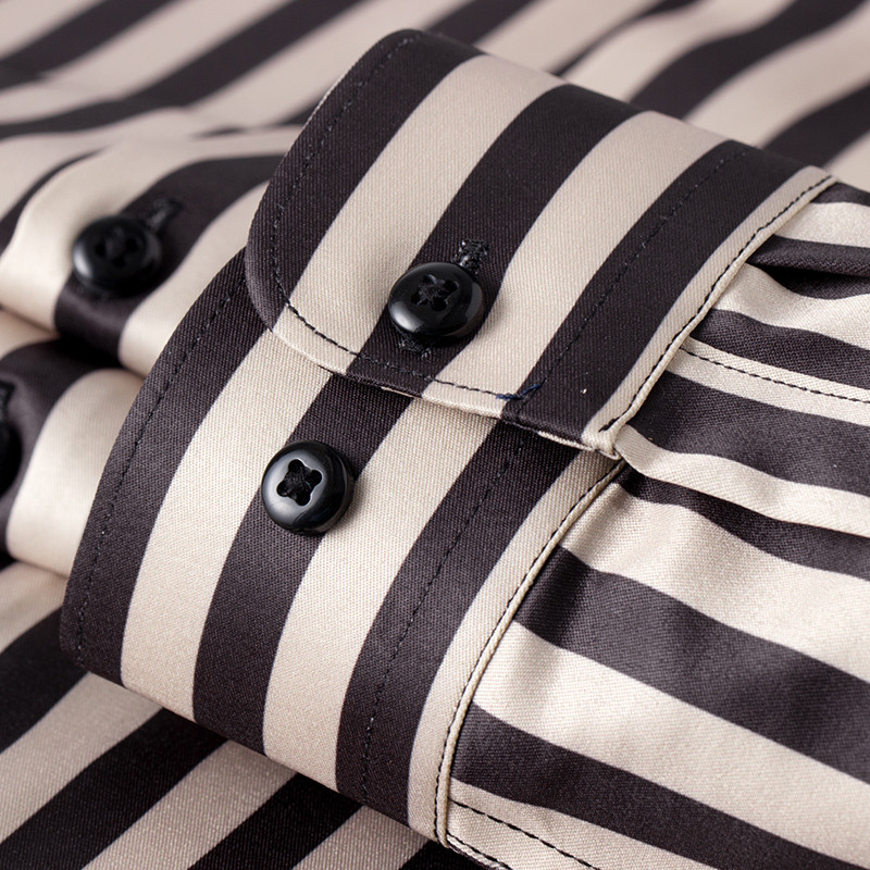 Ανδρικό πουκάμισο με ελαφρύ τέντωμα, χαλαρό ριγέ φόρεμα, χωρίς τσέπη, μακρυμάνικο, άνετα πουκάμισα χωρίς ρυτίδες