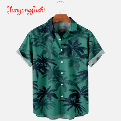 Tricou de vară la modă pentru bărbați Hawaii Imprimare 3D Cămașă casual confortabilă cu un singur buton Cămașă polo cu mânecă scurtă pentru plajă