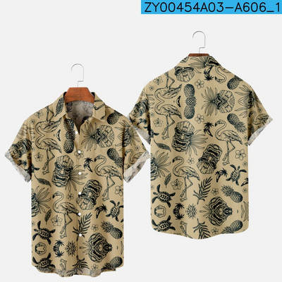 Meeste moe suvine T-särk Hawaii 3D-printimine Mugav vabaaja ühe nupuga särk lühikeste varrukatega rannas suures suuruses polo kaelusega särk