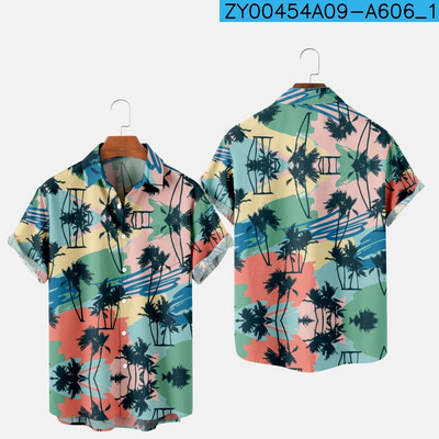 Meeste moe suvine T-särk Hawaii 3D-printimine Mugav vabaaja ühe nupuga särk lühikeste varrukatega rannas suures suuruses polo kaelusega särk