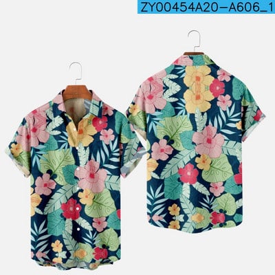 Meeste moe suvine T-särk Hawaii 3D-printimine Mugav vabaaja ühe nupuga särk lühikeste varrukatega rannas suures suuruses polo kaelusega särk